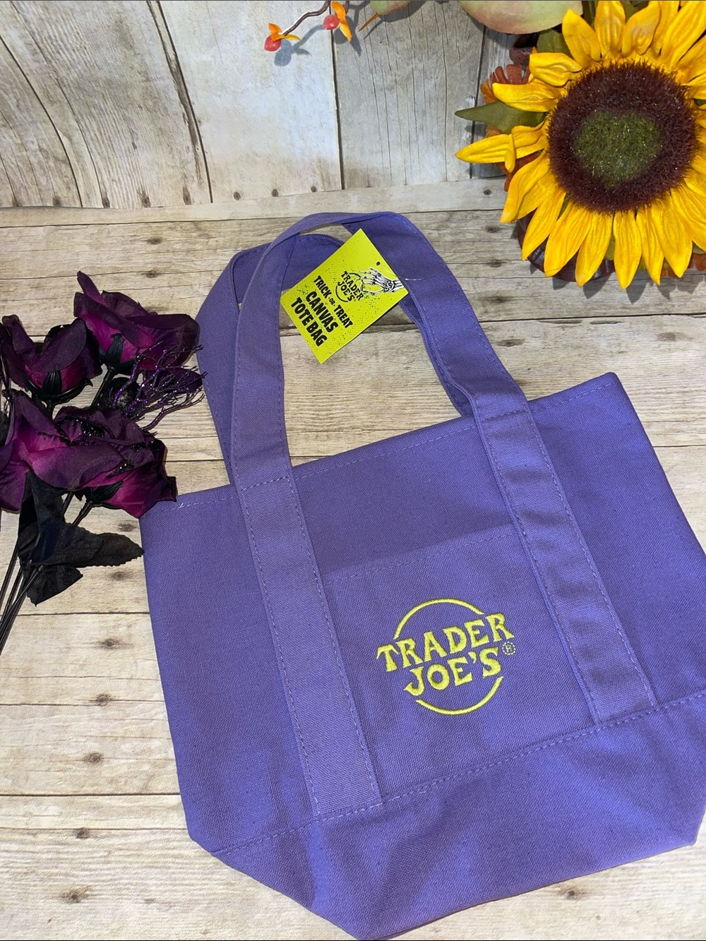 NWT Trader Joe's Halloween Limited Edition Canvas Mini Tote Lavender - Picture 1 of 10